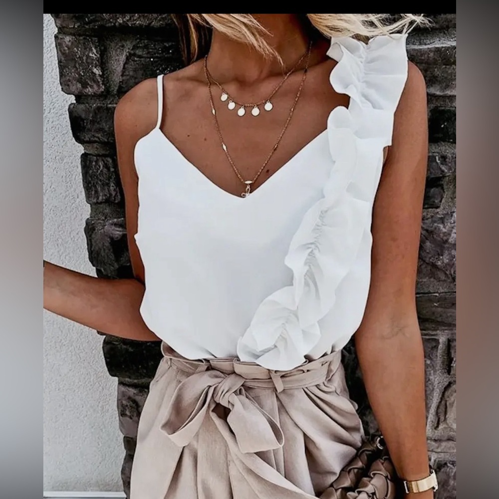 One shoulder ruffle tank top - Picture 1 of 3